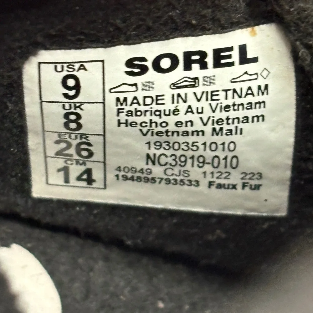 Sorel Whitney II Strap Waterproof Boot Black/Sea Salt Kids Size 9 Insulated Snow